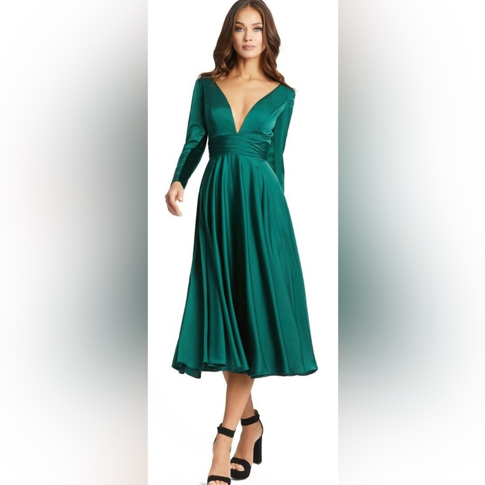 NWT Plunge Neck Satin A-Line Dress